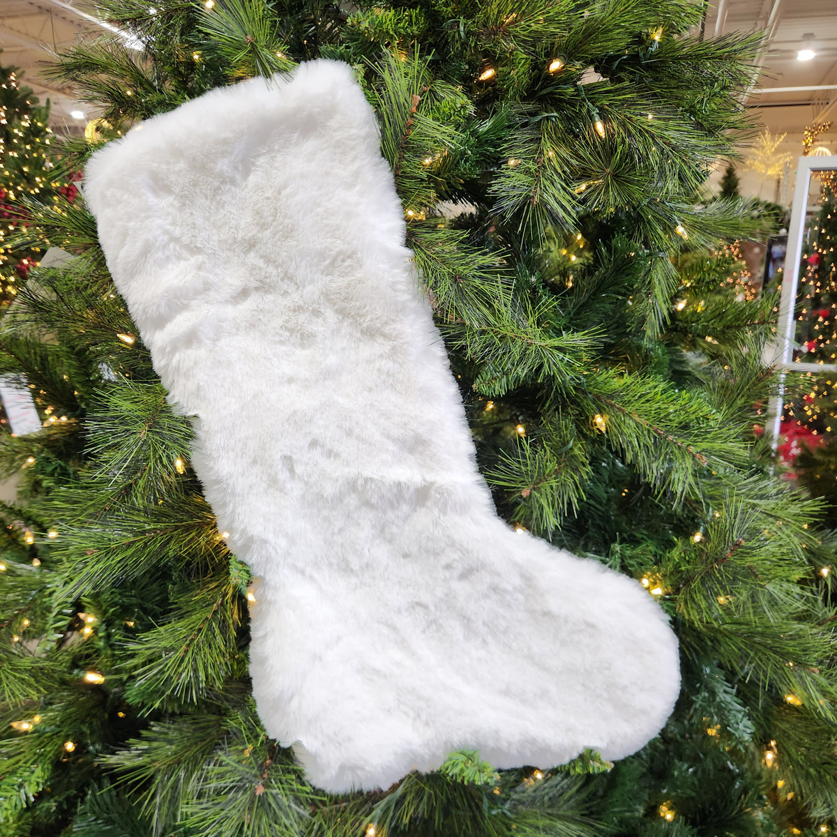 25" White Fur Christmas Stocking