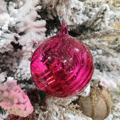 4" Pink Spiral Glass Ball