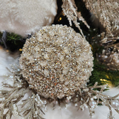 Boule perles champagne et blanc 5"