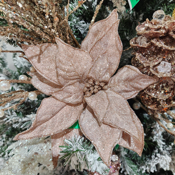 Tige de poinsettia rose scintillant 20"