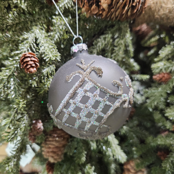 3" Grey Glass Ball with Decorative Frills